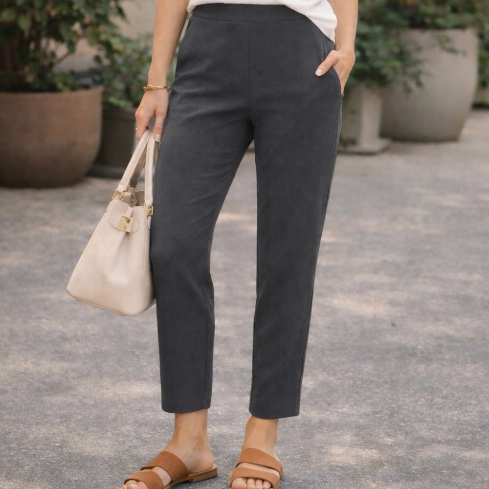 Eileen Fisher Petite-Slate Crepe Slim Ankle Pants-BNWT, Size Small, Office Siren